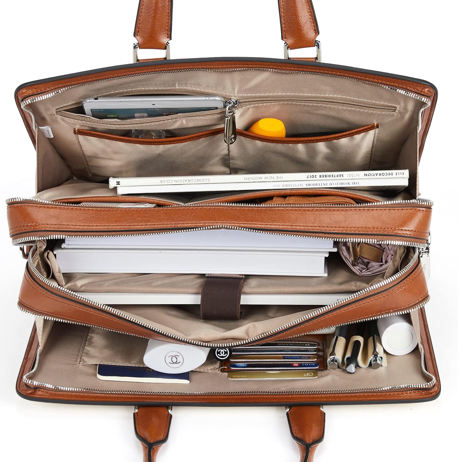 BOSTANTEN Women Genuine Leather Briefcase Tote Business Vintage Handbag 15.6' Laptop Shoulder Bag Brown
