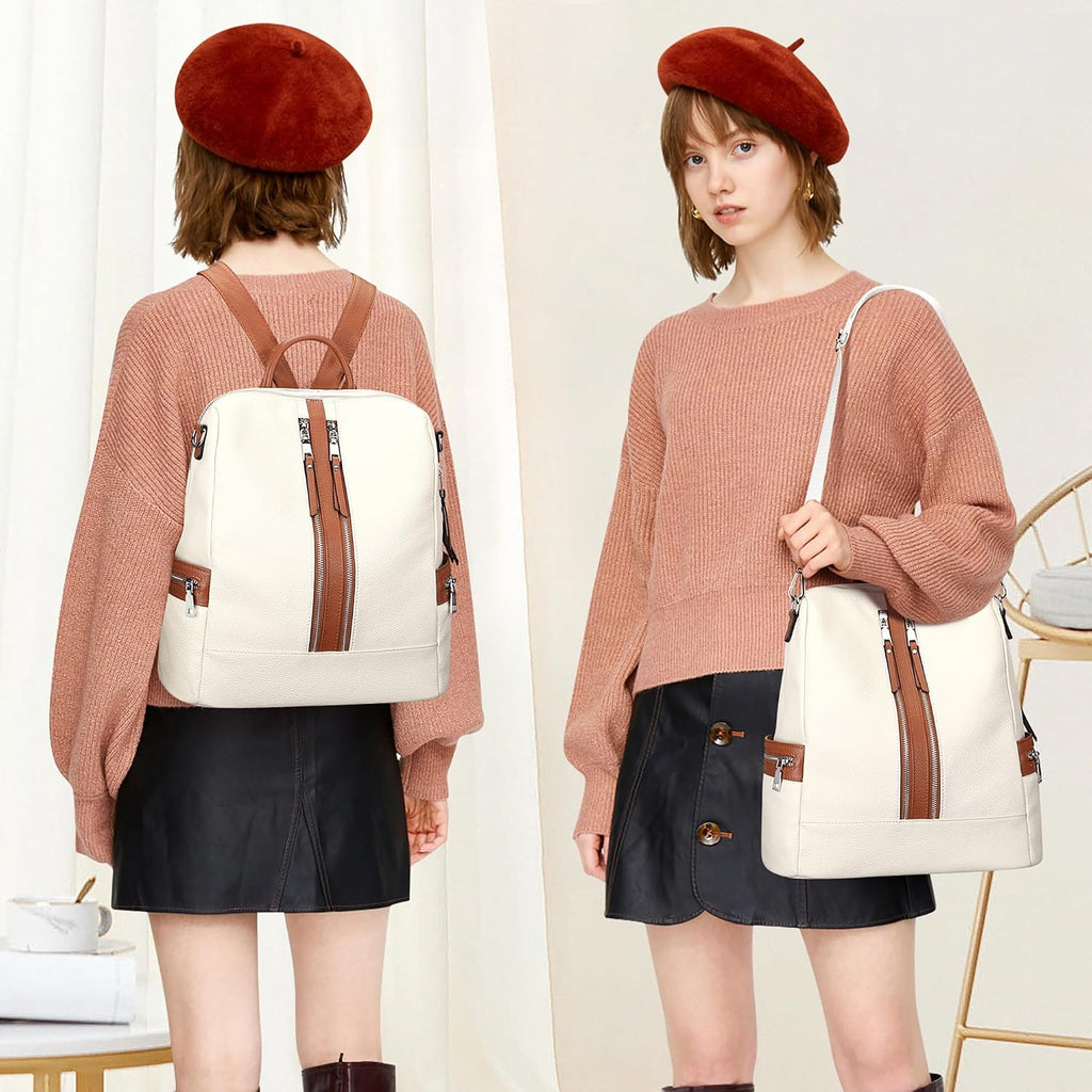 ALTOSY Genuine Leather Backpack Purse for Women Convertible Shoulder Bag Crossbody Bag Elegant Casual Daypacks (S77 Beige/Brown)