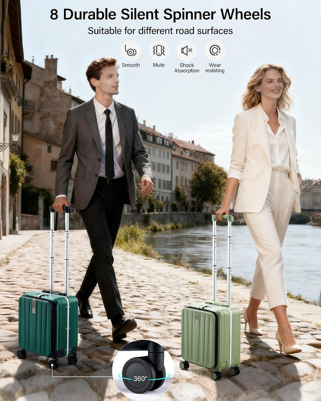 Hanke 16 Inch Underseat Carry On Suitcases with Wheels,Lightweight Hard Shell Carry on Luggage for Weekender,Top Opening Small Suitcase,Travel Luggage for Womem Men,Dark Green.