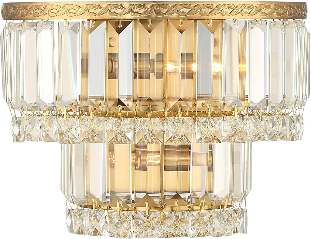 Vienna Full Spectrum Magnificence Modern Wall Light Sconces Set of 2 Gold Hardwired 10' Fixture Demilune Clear Crystal for Bedroom Bathroom Bedside Vanity Reading Living Room Hallway House Home