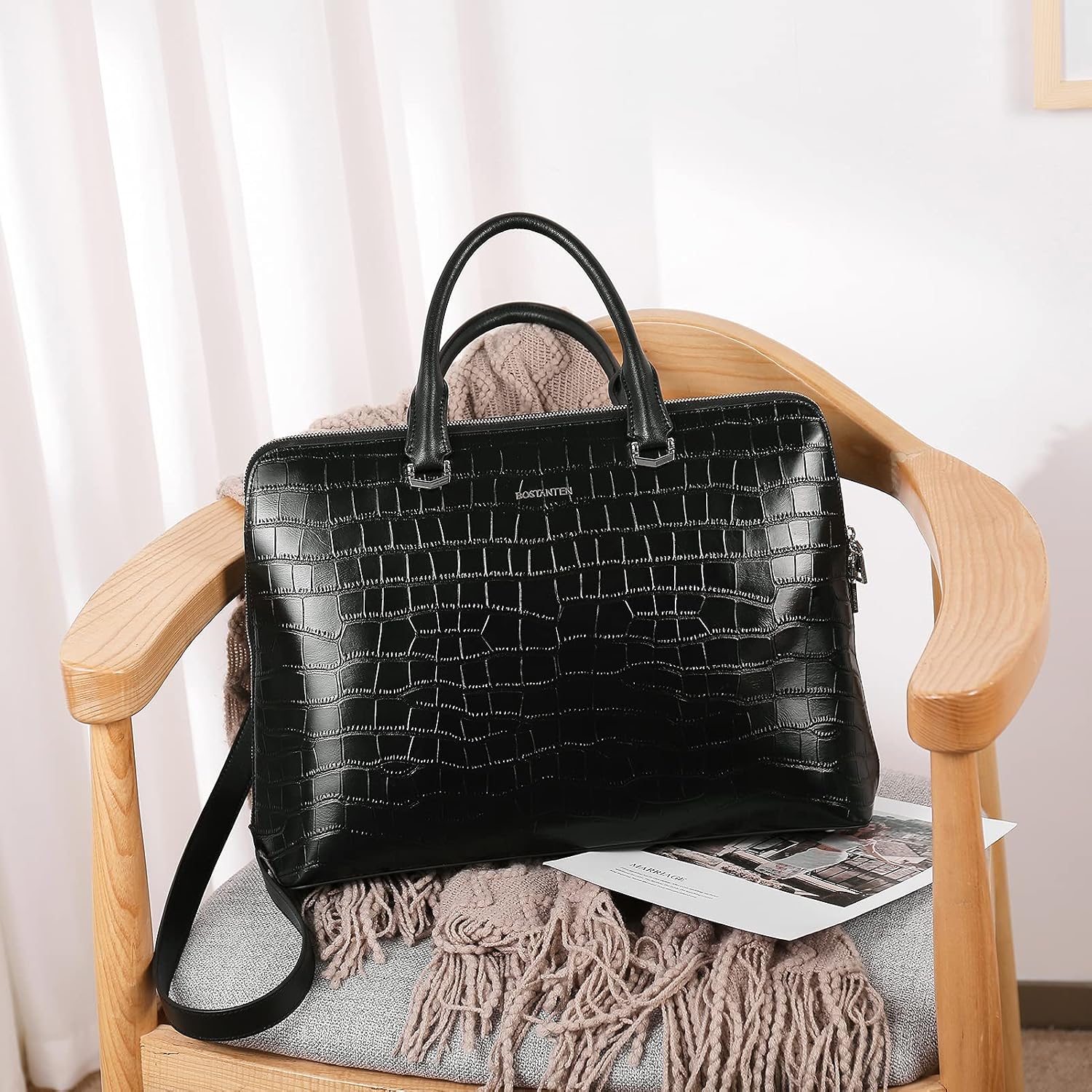 BOSTANTEN Briefcase for Women Leather 15.6 inch Laptop Shoulder Bag Office Work Crossbody Handbag