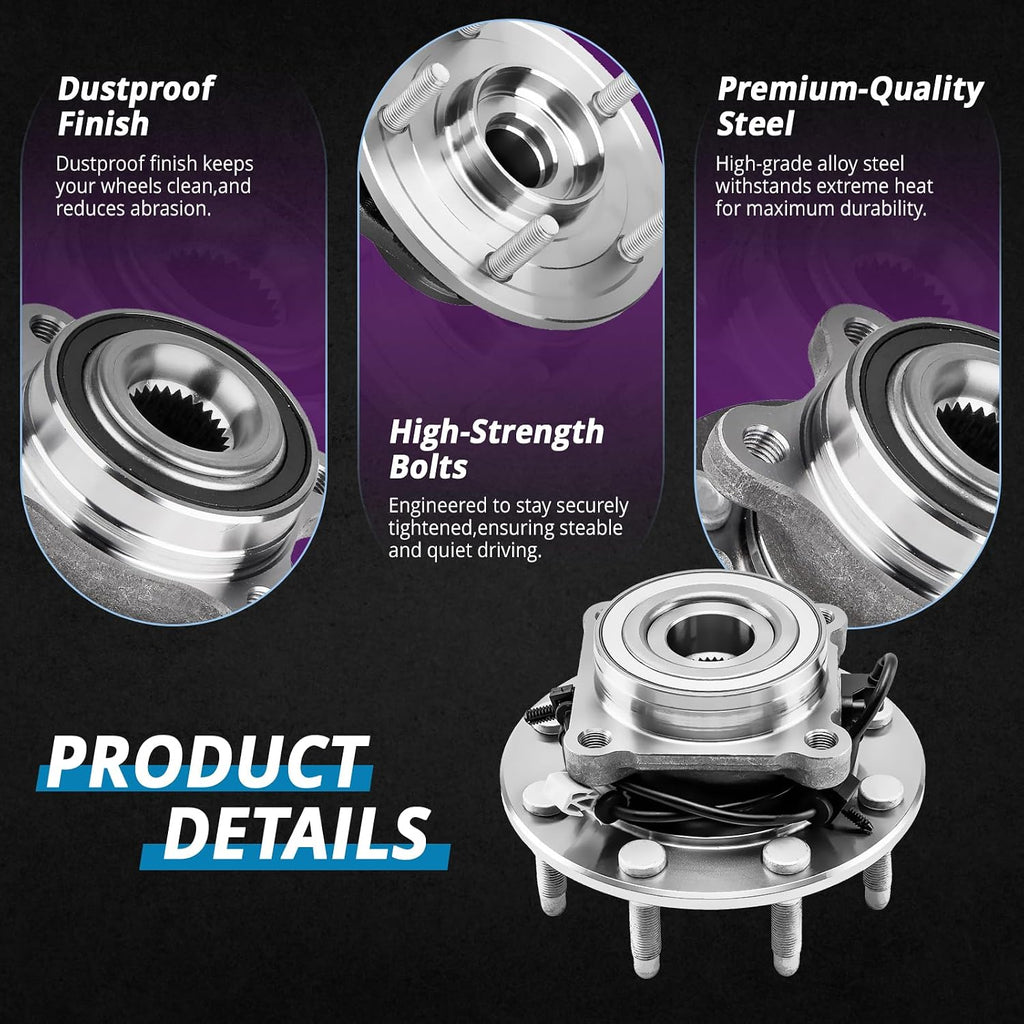 Front Brake Kit Replacement for Chevy Suburban 2500 2002 2003 2004 2005 2006, for Silverado GMC Yukon XL 1500 2500 3500 HD Brake Pads and Rotors with Wheel Bearing, Front Brakes 12.8' [4WD]