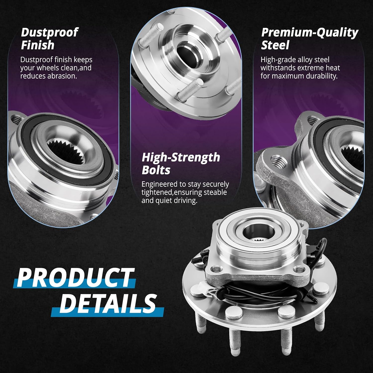 Front Brake Kit Replacement for Chevy Suburban 2500 2002 2003 2004 2005 2006, for Silverado GMC Yukon XL 1500 2500 3500 HD Brake Pads and Rotors with Wheel Bearing, Front Brakes 12.8' [4WD]