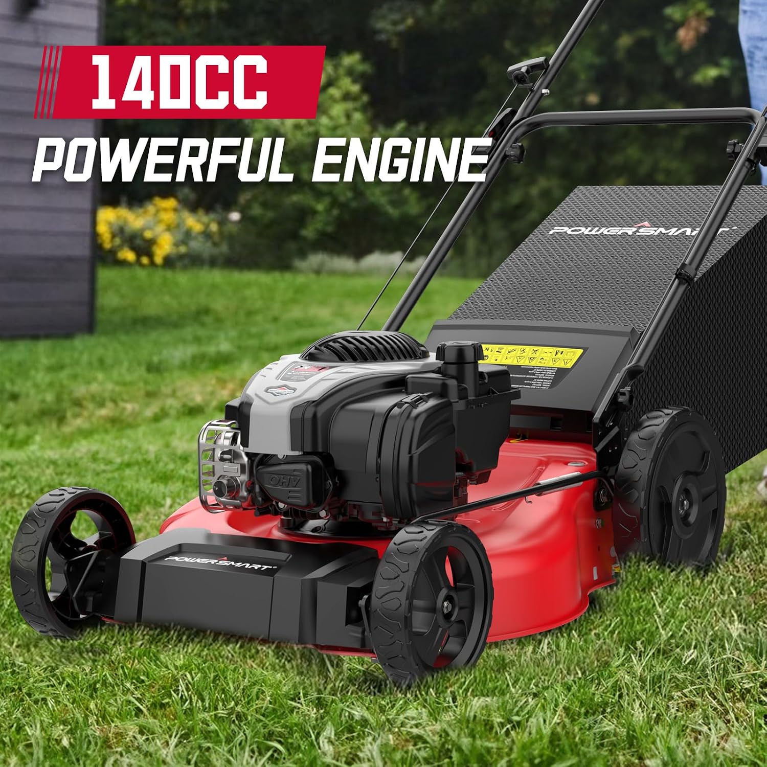 PowerSmart 21' Gas Lawn Mower, 140cc B&S E550 Engine, 3-in-1 with Bagging, High Wheels, Lightweight, Easy Assembly, Cordless Push Lawn Mowers for Garden Yard
