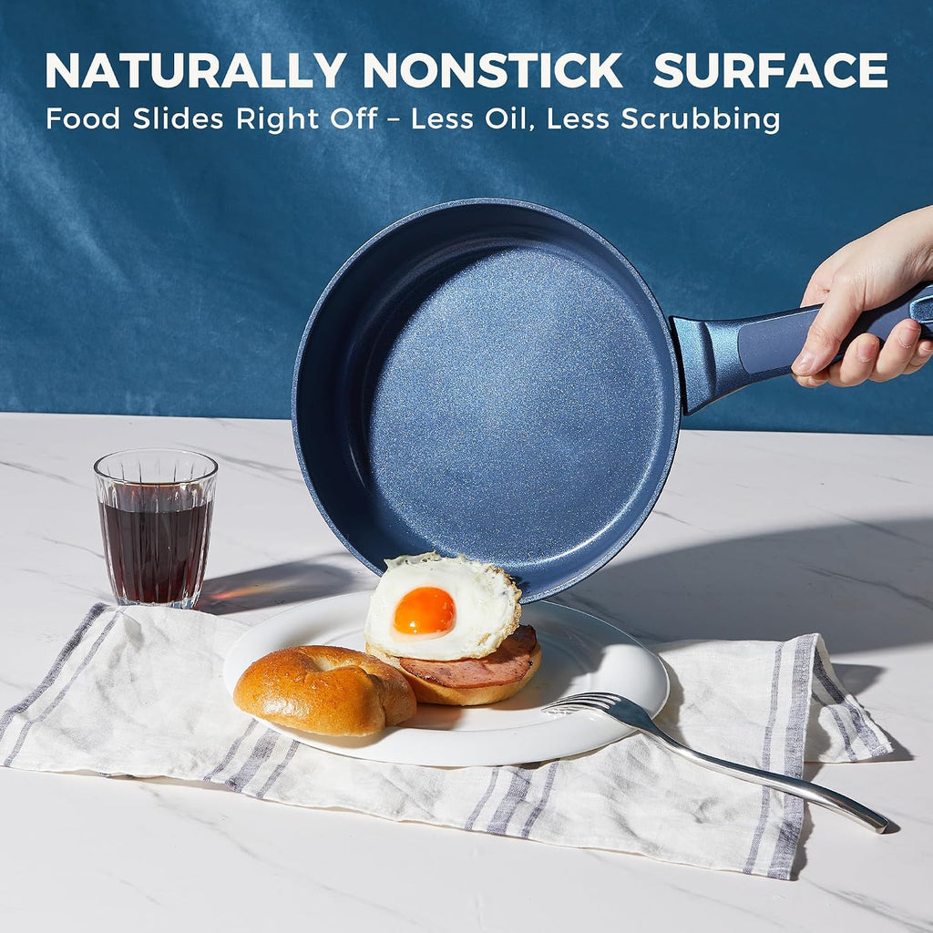 HONGBAKE Pots and Pans Set Nonstick, 26 Pcs All-in-One Kitchen Starter Set with Cookware, Bakeware & Silicone Utensils, Non Toxic Ceramic Coating, Induction & Oven Safe, PFOA PFOS Free, Blue
