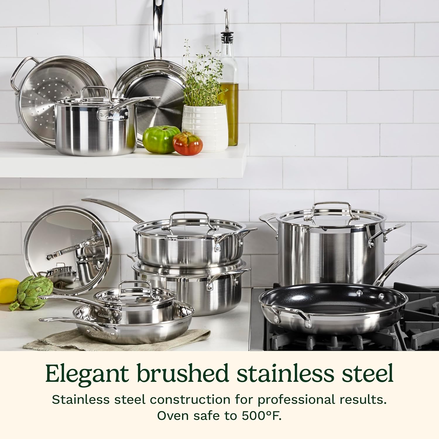 Cuisinart 15-Piece Cookware Set, MultiClad Pro Triple-Ply Stainless Steel Cookware Set, Heat Surround Technology, Cool Grip Stick Handles, Oven Safe up to 500F, MCPS-15N, Silver