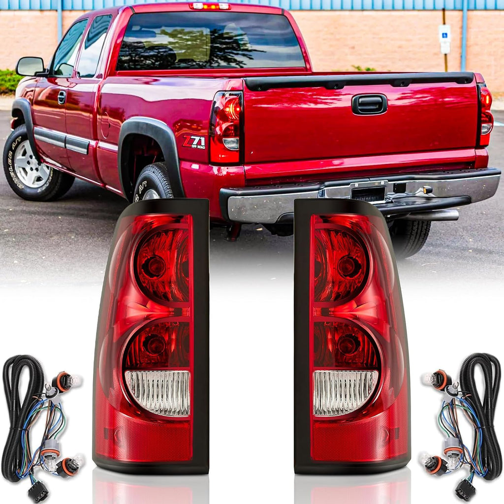 Headlights and Taillights Assembly Combo Kits for 2003-2006 Chevy Silverado 1500 2500 3500 & 2007 Chevy Silverado Classic Head Lamps/Red Rear Tail Brake Signal Lights Replacement (LH RH),Chrome Amber