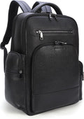 Masa Kawa Black Leather Business Travel Laptop Backpack for Men Fits 15.6' 16' Computer Office Work Commuting Executive Bag Waterproof Daypack