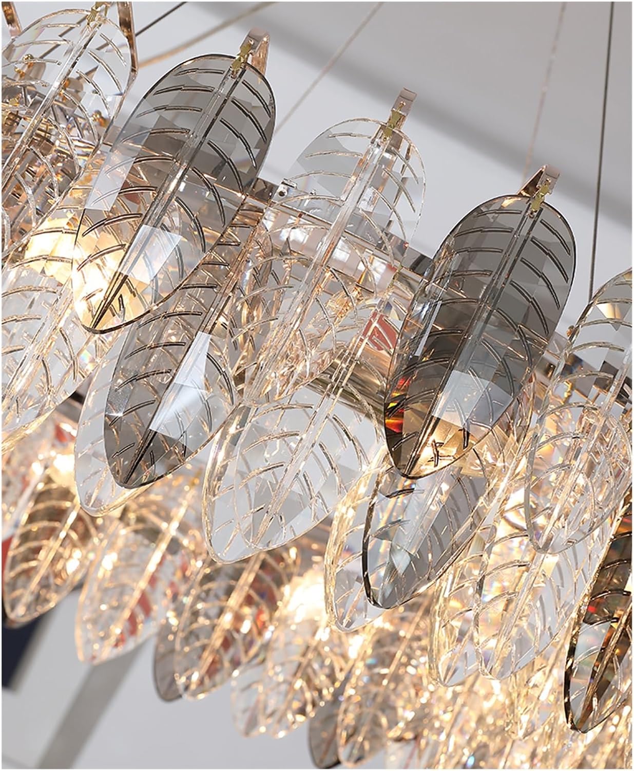 Artistic Leave Design Gold Silver Crystal LED Dimmable Hanging Lamps Pendant Light Suspension Luminaire Lamp for Living Room,Dining Light Fixtures