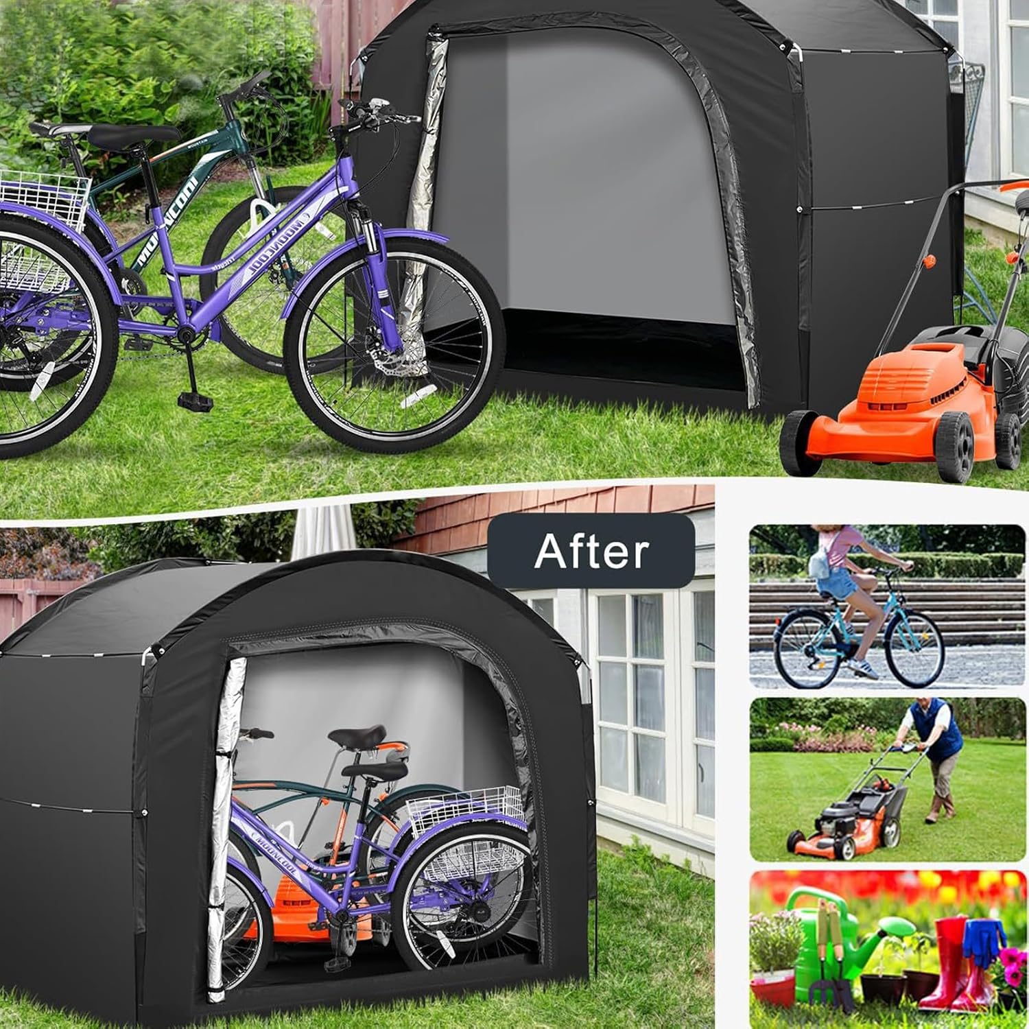 Bicycle Storage Tent Bike Cover Waterproof Outdoor Sheds Outdoor Storage Suitable for motorcycles, gardening tools, lawn mowers(A,200x80x165CM)