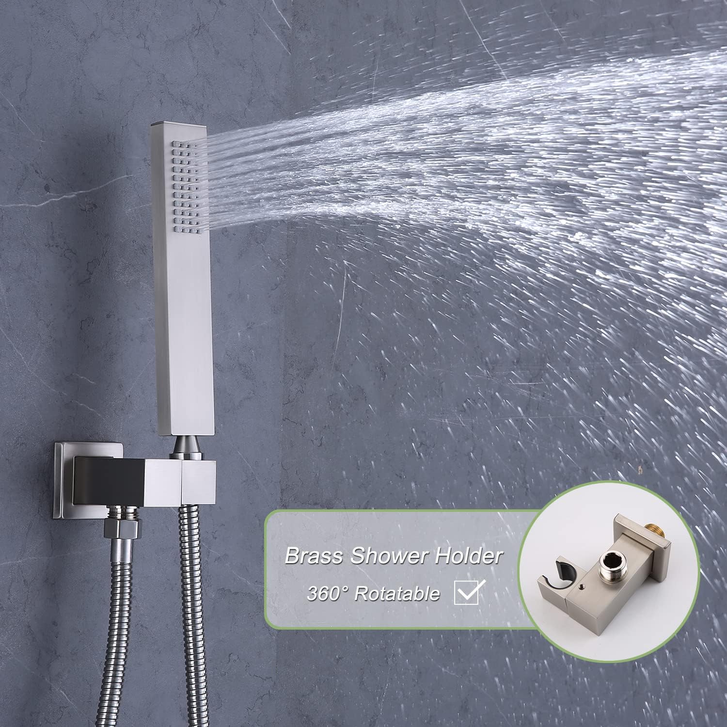 Brushed Nickel Shower Faucet Set with 16X24 Inch Ceiling Shower, with Handheld Spray and 6 PCS Body Jets, 5 Function Thermostatic Shower System