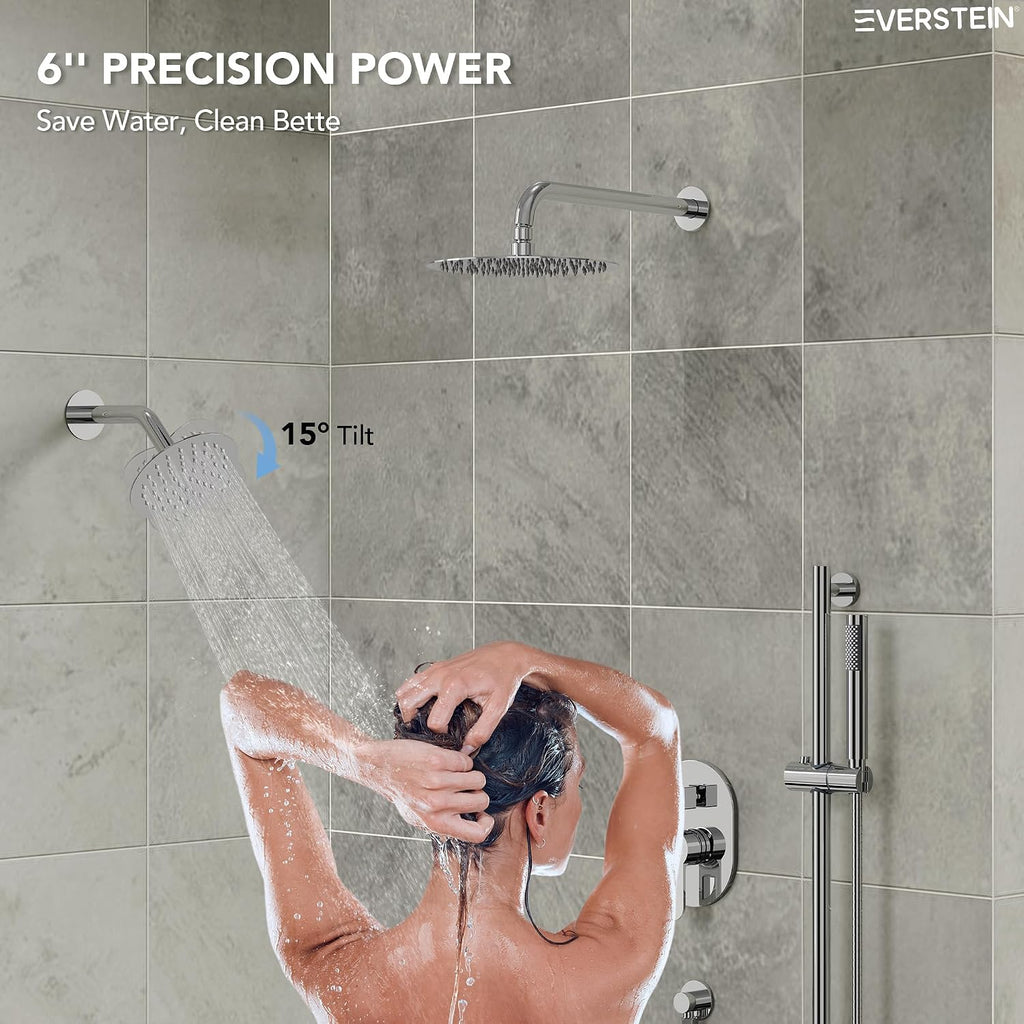 Wall Mount 10' High-Pressure Rainfall Shower Faucet with Slide Bar, Dual Rainfall Shower Head System with Valve (Polished Chrome)
