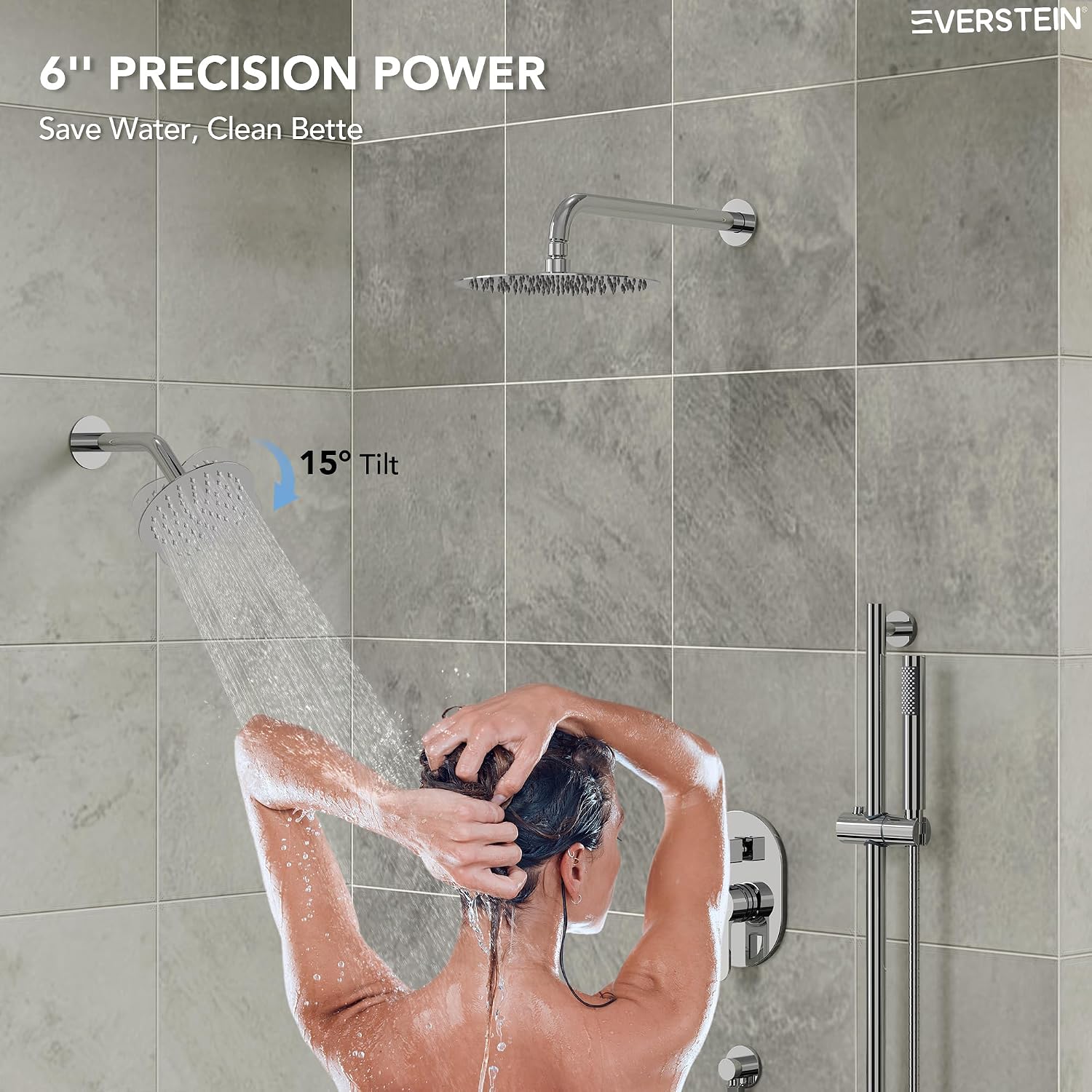 Wall Mount 10' High-Pressure Rainfall Shower Faucet with Slide Bar, Dual Rainfall Shower Head System with Valve (Polished Chrome)