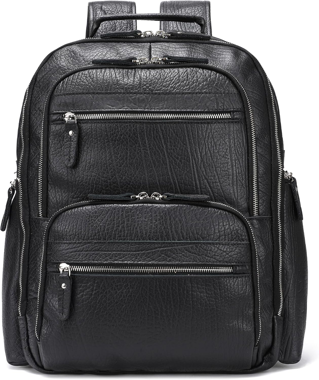 LANNSYNE Men Vinatge Full Grain Leather Backpack Fits 17.3' Laptop, Travel Overnight Daypacks - Black