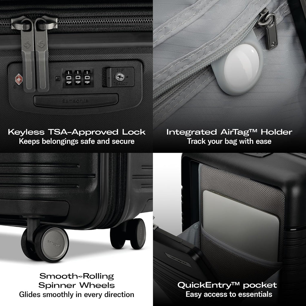Samsonite Elevation Plus - Carry-On Hardside Luggage with QuickEntry™ Front Compartment - Scratch Resistant Polypropylene Shell, AirTag Holder, TSA Lock, Airline Approved - Triple Black
