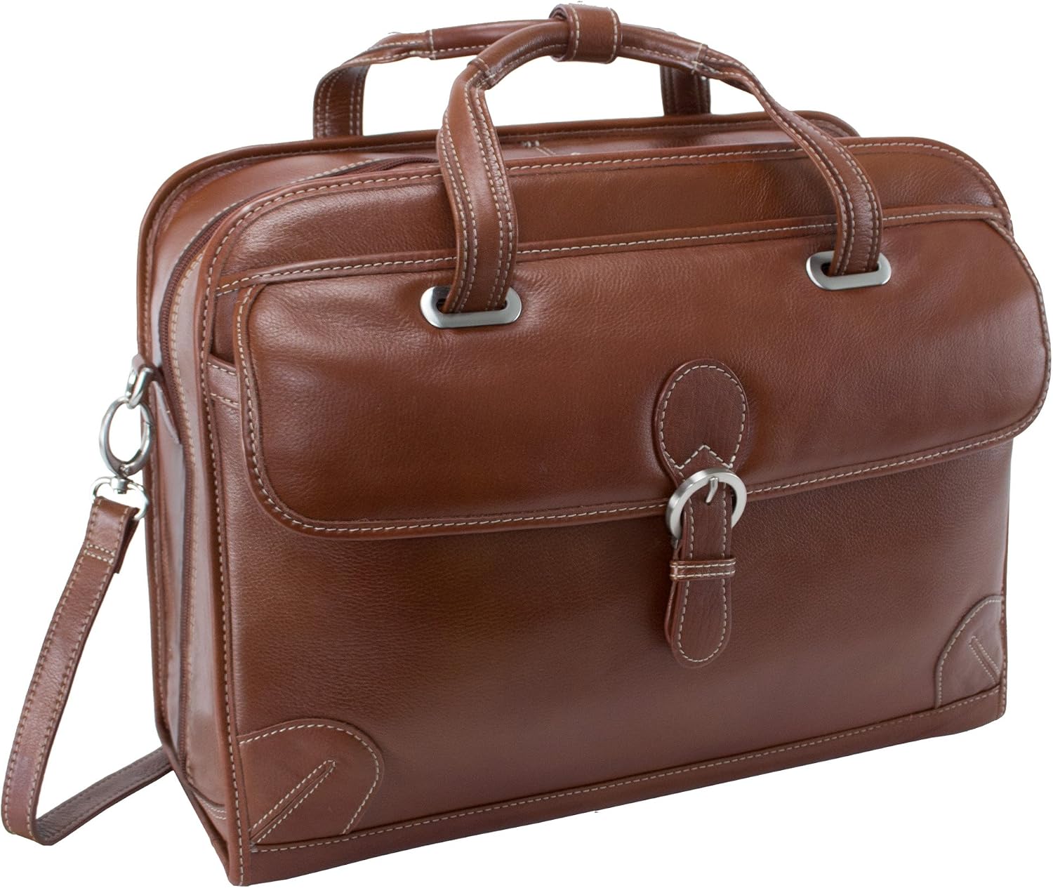 Siamod, VERNAZZA, CARUGETTO, Napa Cashmere Leather, 15' Leather Patented Detachable -Wheeled Laptop Briefcase, Cognac (45294), 18 L x 8 75 W x 14 5 H