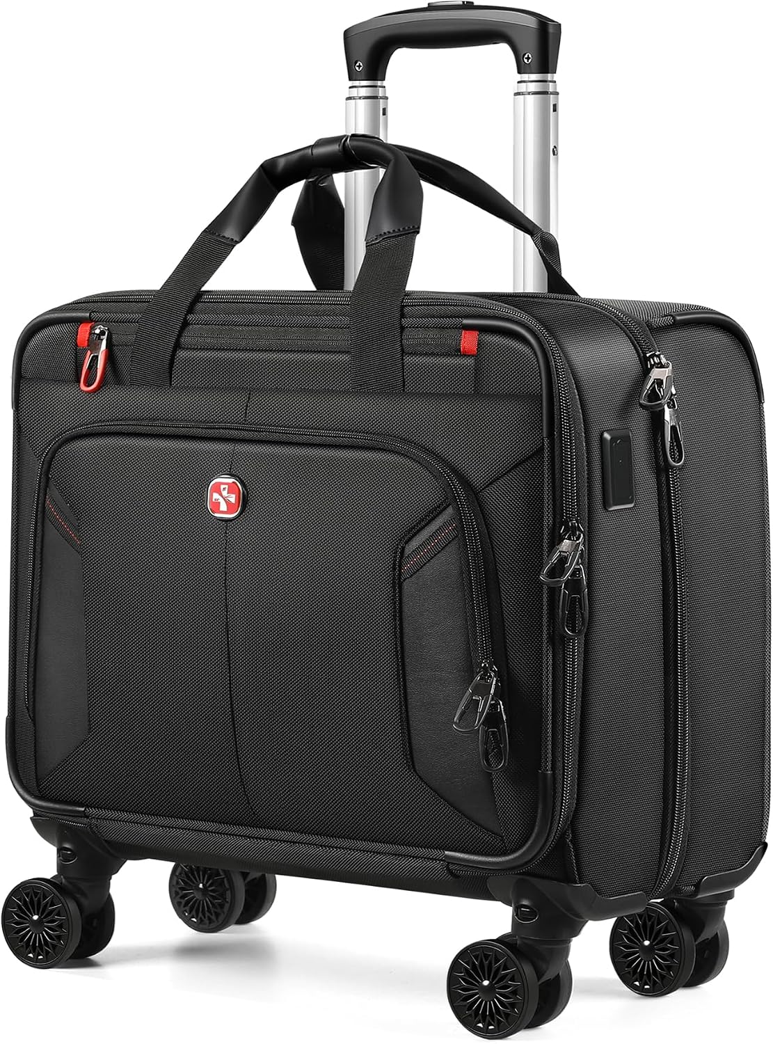 star cloud Rigid Frame Rolling Laptop Bag on Wheels, Rolling Briefcase with USB & Type-C Charging Port,Water Resistant Rolling Computer Bag for 17.3 Inch Laptop, Work Travel and Business