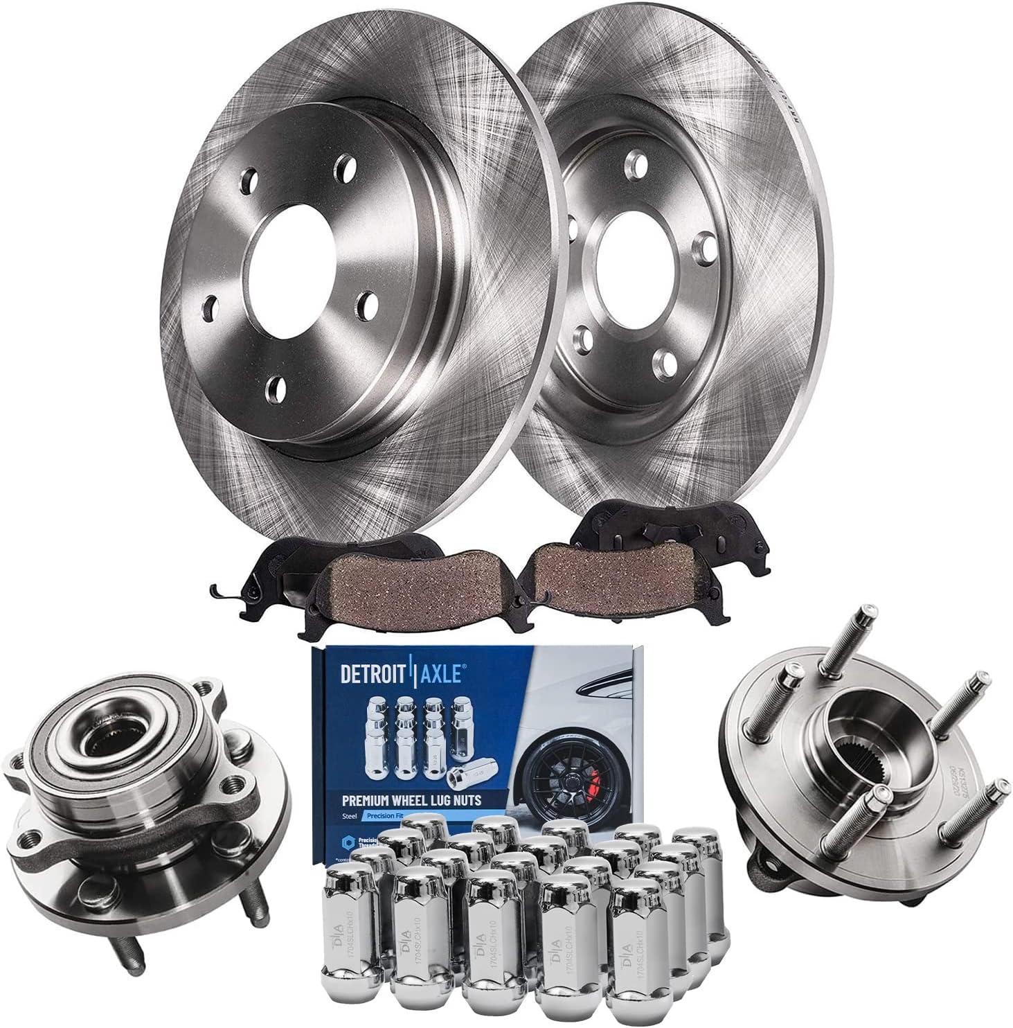 Detroit Axle - REAR Brake Kit for Ford 09-19 Flex 10-19 Taurus 11-12 Edge Lincoln MKX 09-12 MKS, Disc Brake Rotors Ceramic Brakes Pads Replacement Wheel Bearing Hubs Lug Nuts: 12.99' inch Rotor
