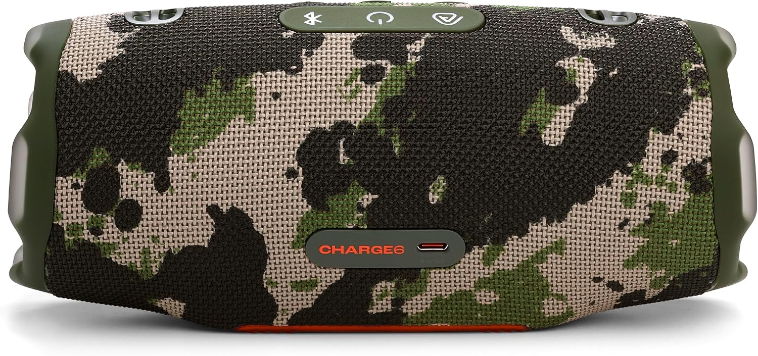 JBL Charge 6 - Portable Waterproof & Drop-Proof Bluetooth Speaker, Bold JBL Pro Sound with AI Sound Boost, 28Hrs of Playtime, Built-in powerbank & Comes with a Sturdy/Removable Carrying Strap (Squad)