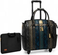 Rolling Laptop Bag for Women with Wheels & Handle Luxury Pure Leather Embossed Work Bag with Laptop Sleeve Travel Briefcase