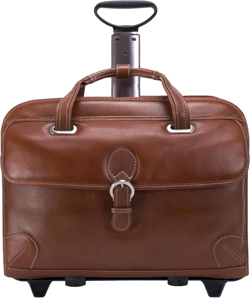Siamod, VERNAZZA, CARUGETTO, Napa Cashmere Leather, 15' Leather Patented Detachable -Wheeled Laptop Briefcase, Cognac (45294), 18 L x 8 75 W x 14 5 H