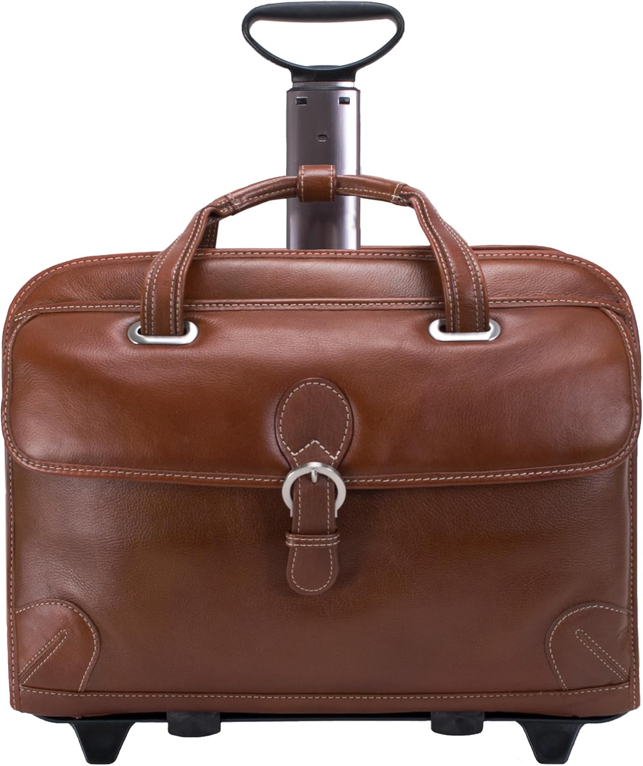 Siamod, VERNAZZA, CARUGETTO, Napa Cashmere Leather, 15' Leather Patented Detachable -Wheeled Laptop Briefcase, Cognac (45294), 18 L x 8 75 W x 14 5 H