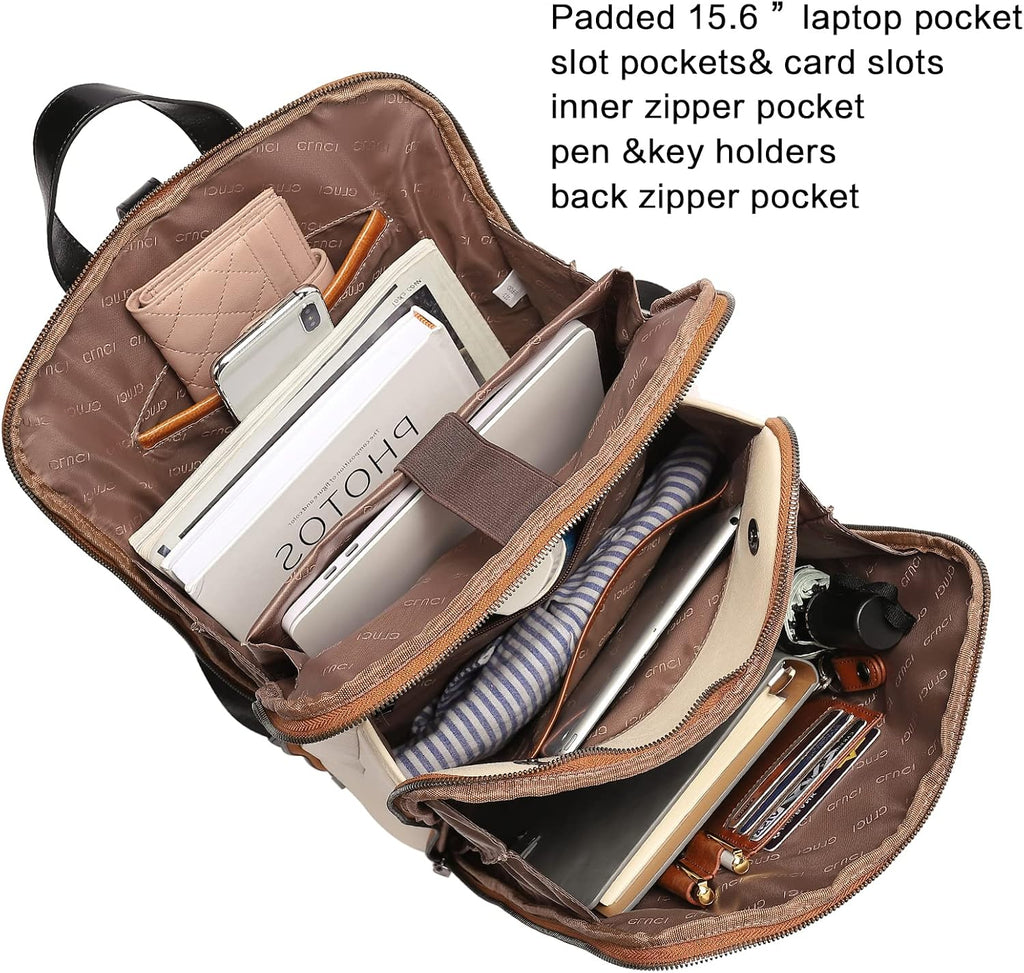 CLUCI Leather Backpack for Women, 15.6 inch Laptop Bag, Large Genuine Work Backpack Travel Back