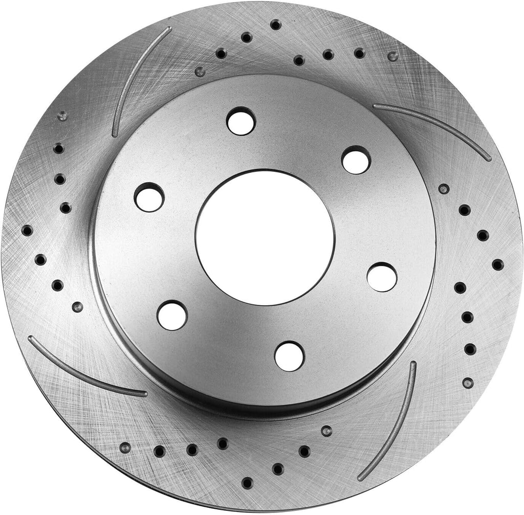 Pair Front Drilled and Slotted Rotors Ceramic Brake Pads for Chevy Silverado 1500 2002-2006, for GMC Sierra 1500 2003-2006, for GMC Yukon 2003-2006 Front Brake Pads and Rotors Kit