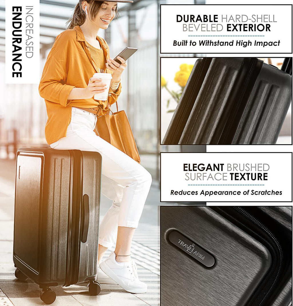 TRAVELARIM Hard Shell Luggage Sets with Spinner Wheels 4 Piece, Expandable Large Suitcases with TSA Lock, Travel Large Suitcase Set, Jet Black Luggage Set