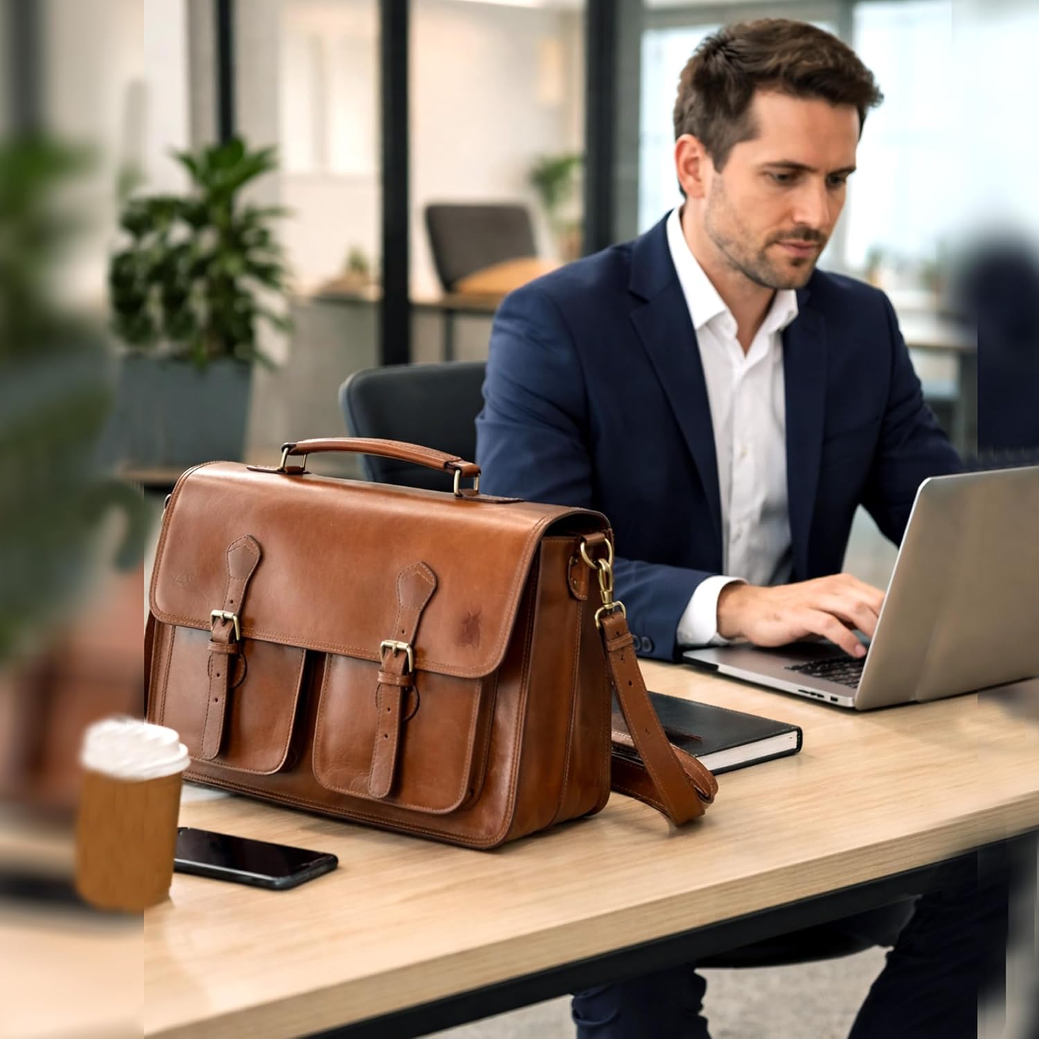 Leather Messenger Bag For Men, Vintage Handmade Laptop Briefcase and Shoulder Bag for Men