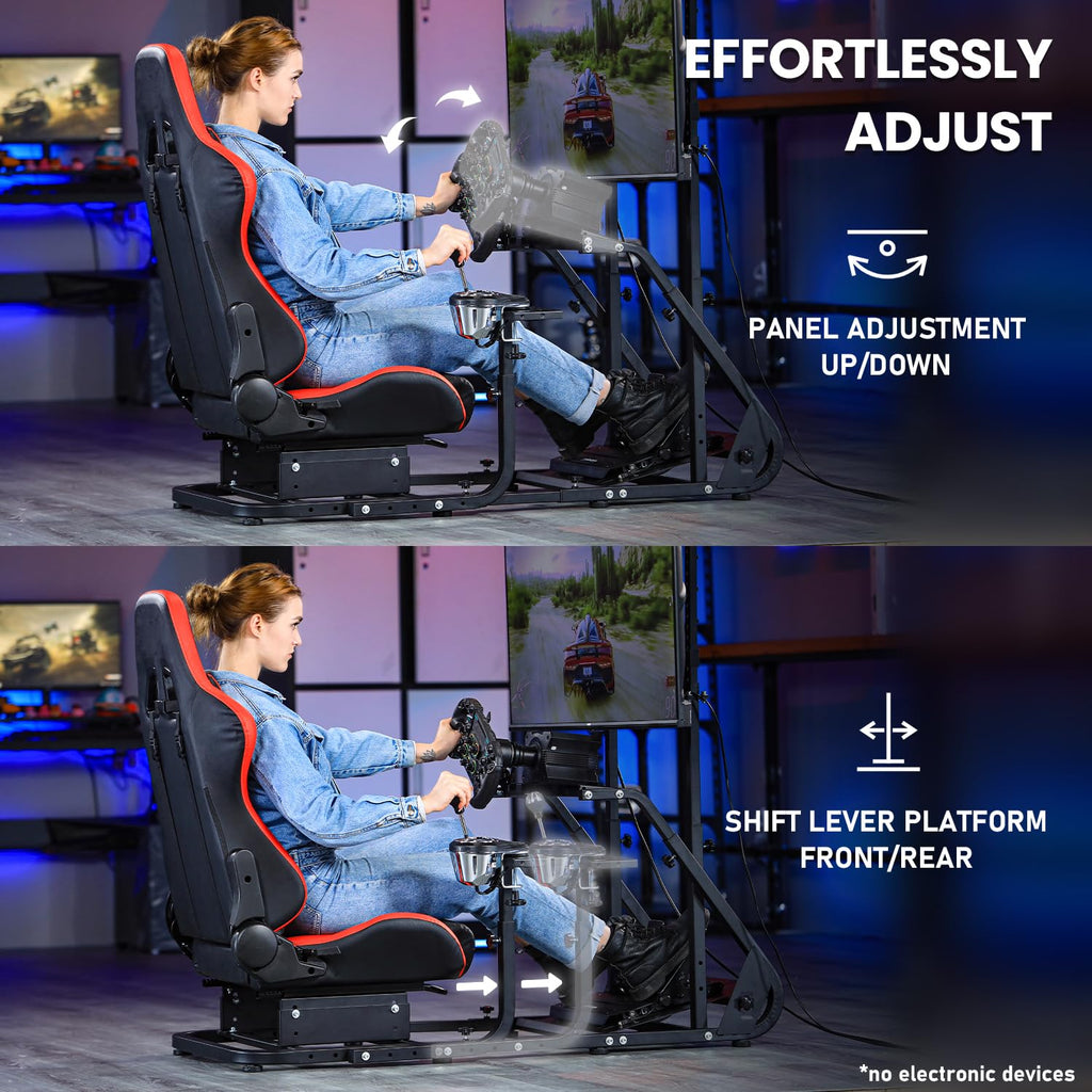 Marada Racing Simulator Cockpit Frame with Monitor Stand, Gear Mount, Red seat Compatible with Logitech G923 G920 G29, for FANTEC Adjustable Wheel and Pedals Not Included Racing Cockpit Full Kit