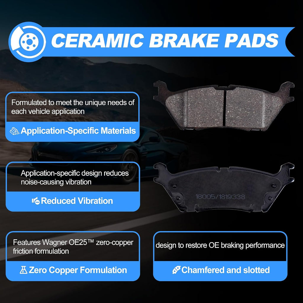 Replacement Brake Kits Rear Brake Pads And Rotors Kit Compatible With Ford F-150 2015-2017; 6 Lug, Electric/Power-Operated Parking Brake