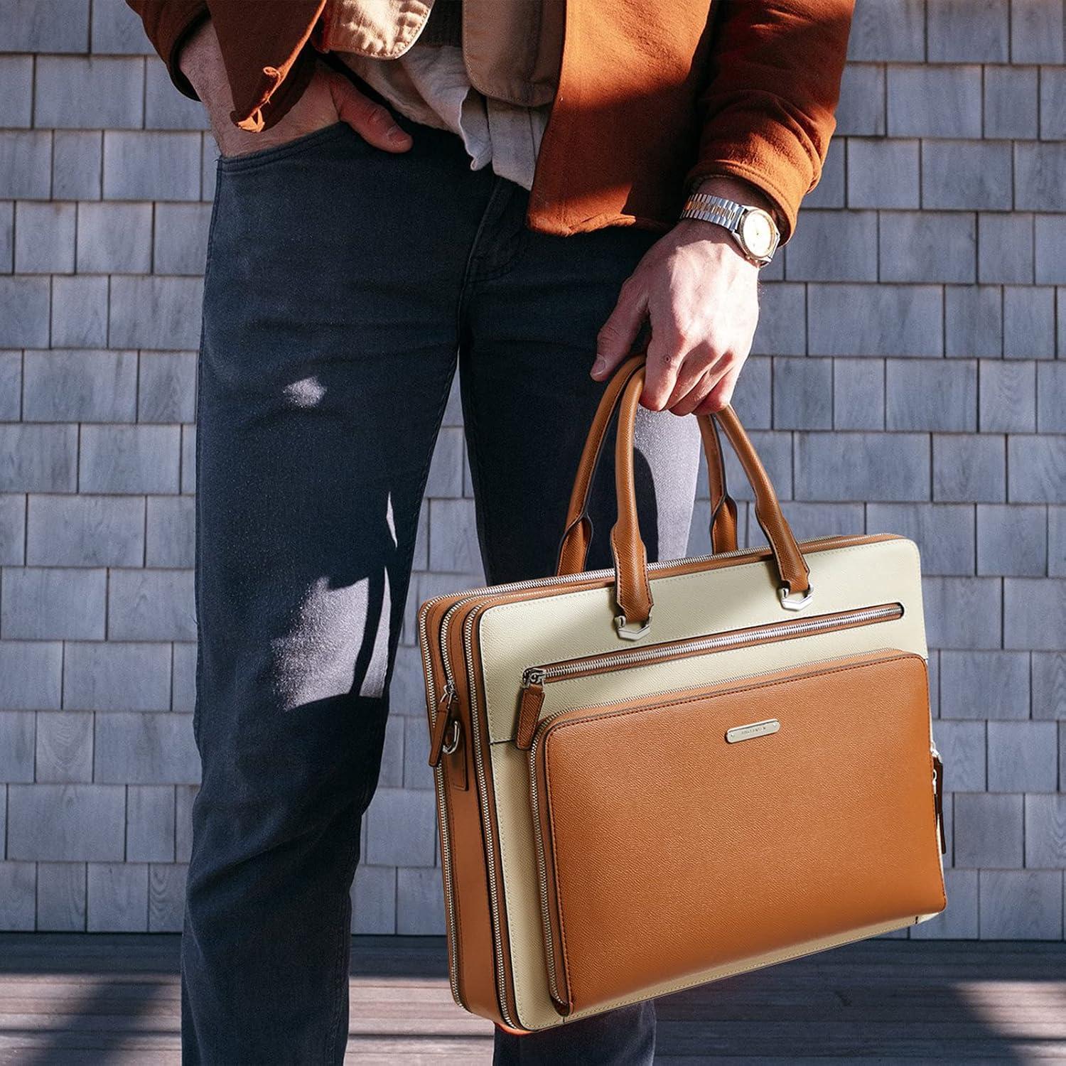 BOSTANTEN Briefcases for Men Messenger Bag Genuine Leather Laptop Bag 15.6 inch Office Work Tote for Buisness Travel