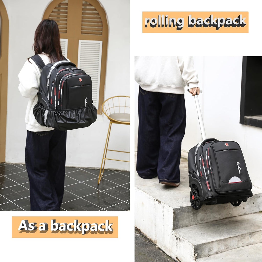 Rolling Backpack for Adults, 22 Inch Backpack with Wheels for Business, College Student and Travel Commuter, Waterproof Wheeled Backpack (black)