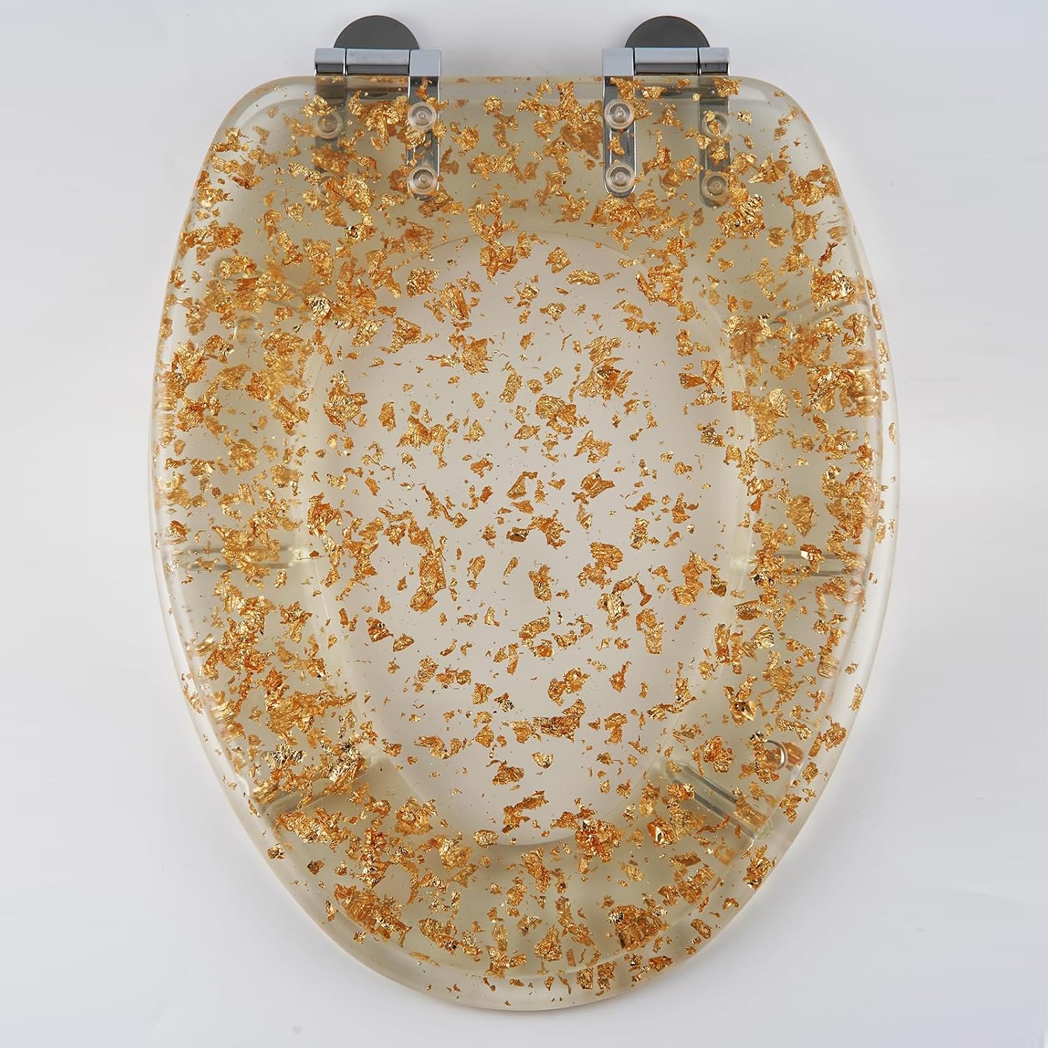 Toilet Seats 17.3' Glitter Toilet Seat Range Novelty Glitzy Sparkle Bathroom Toilet Seat, Soft Close, Quick Release for Easy Clean with Top Fixtures,Gold(Gold Foil)