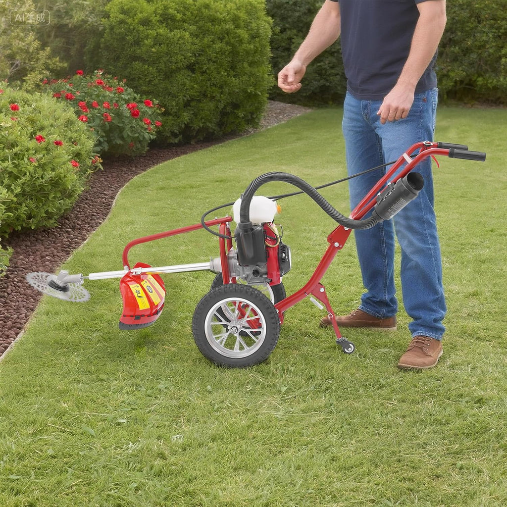 63CC Gas Powered Tiller Cultivator, 4-Stroke Hand Push Micro Cultivator Lawn Mower, 3-in-1 Mowing Tilling Trenching Machine for Farms Parks Lawns Gardens Courtyards (63CC 4-Stroke)