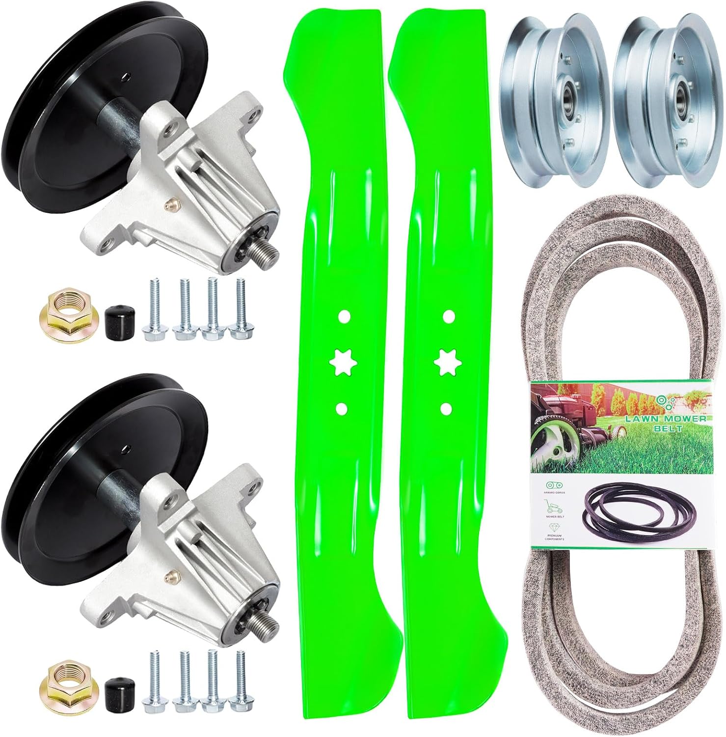 46 inch Mower Deck Rebuild Kit for MTD Craftsman T1600 T1900 Troy Bilt Bronco Horse XP Mower Include Include (2) Spindle 618-06989 918-06989 (2) ldler 756-05034A (2) Blade 742-04244 (1) Belt 754-04219