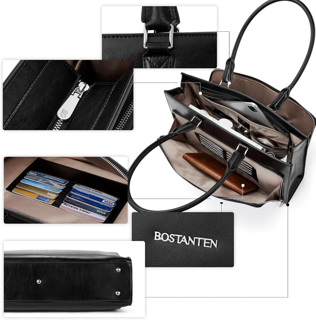 BOSTANTEN Leather Briefcase for Women Vintage 15.6 inch Laptop Bag for Women Business Tote Shoulder Handbag