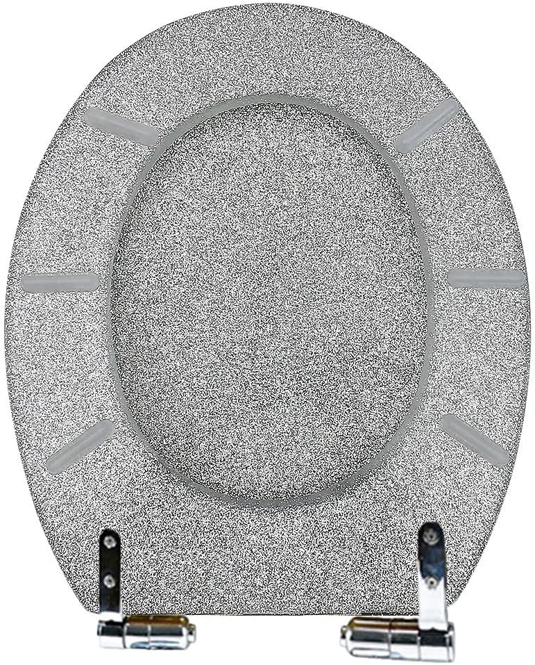 Glitter Toilet Seat ONE Button Release Soft Close Top/Bottom Fix, Quick Release Toilet Seat Oval, 36×42Cm,Gold(Silver)
