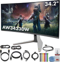 Alienware AW3423DW 34.2' Curved QD-OLED PC Gaming Monitor, 3440x1440 Ultrawide, 175Hz, 0.1ms, G-Sync Ultimate, HDR True Black 400, 99.3% DCI-P3, USB Hub, Lunar Light Bundle