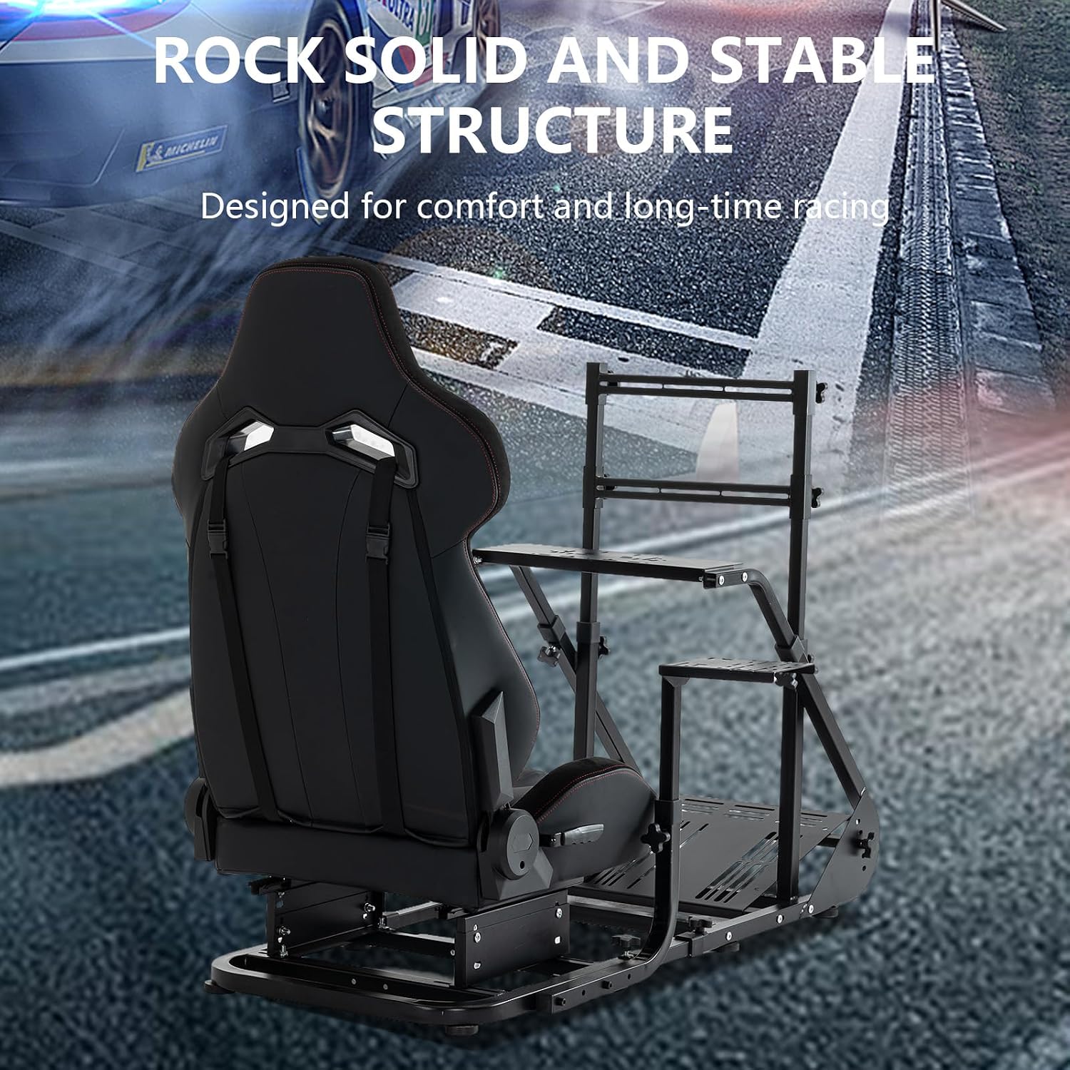 Racing Simulator Cockpit with Monitor Mount and Seat,Sim Racing Cockpit Compatible with Fanatec,PXN,Thrustmaster and Logitech Adjustable Driving Simulators,Excluding Handbrake, Pedals & Monitor (Black)
