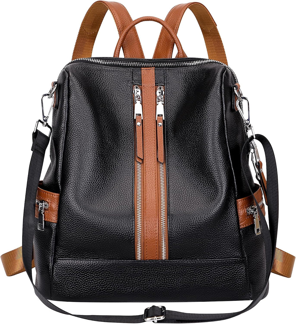 ALTOSY Genuine Leather Backpack Purse for Women Convertible Shoulder Bag Crossbody Bag Elegant Casual Daypacks (S77 Black/Brown)