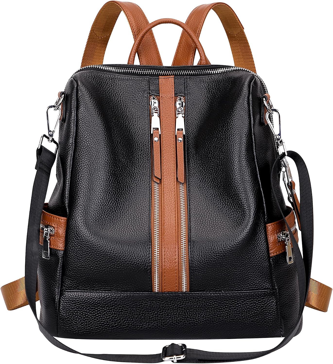 ALTOSY Genuine Leather Backpack Purse for Women Convertible Shoulder Bag Crossbody Bag Elegant Casual Daypacks (S77 Black/Brown)