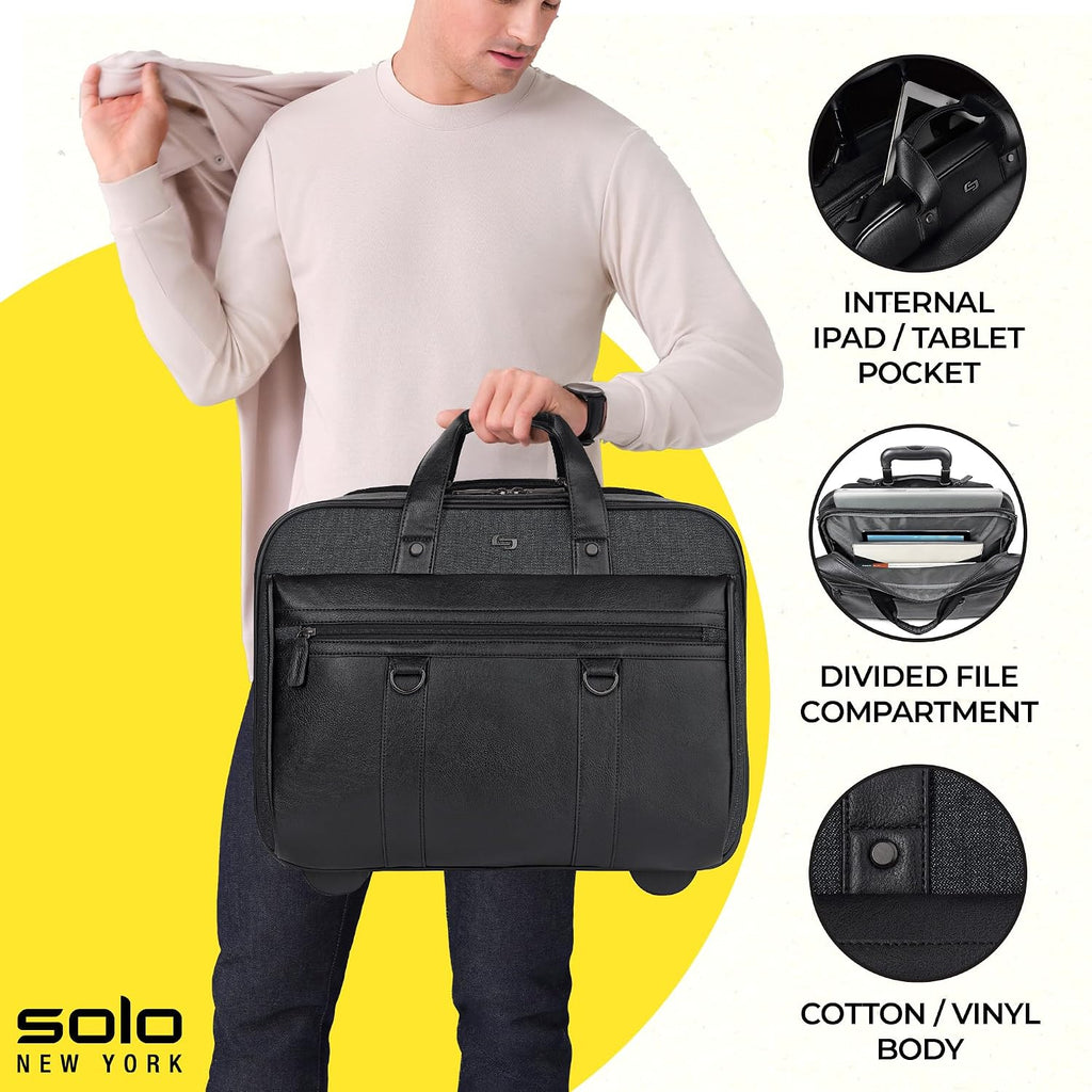 Solo New York Rolling Case with Wheels - Roller Laptop Bag, Wheeled Briefcase for Women & Men, Carry On Size for Travel, Fits 17.3' Computer - MacDougal, Black