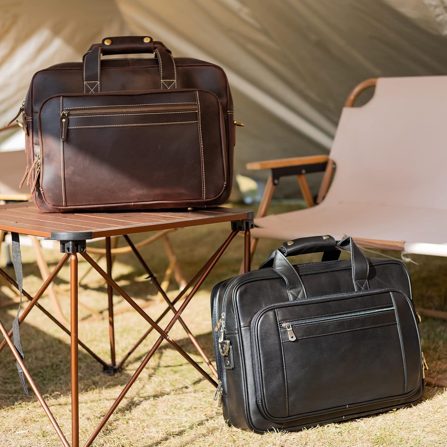 Polare 17' Full Grain Leather Laptop Briefcase Business Travel Laptop Carrying Case Shoulder Bag For Men Fits 17.3' Laptop