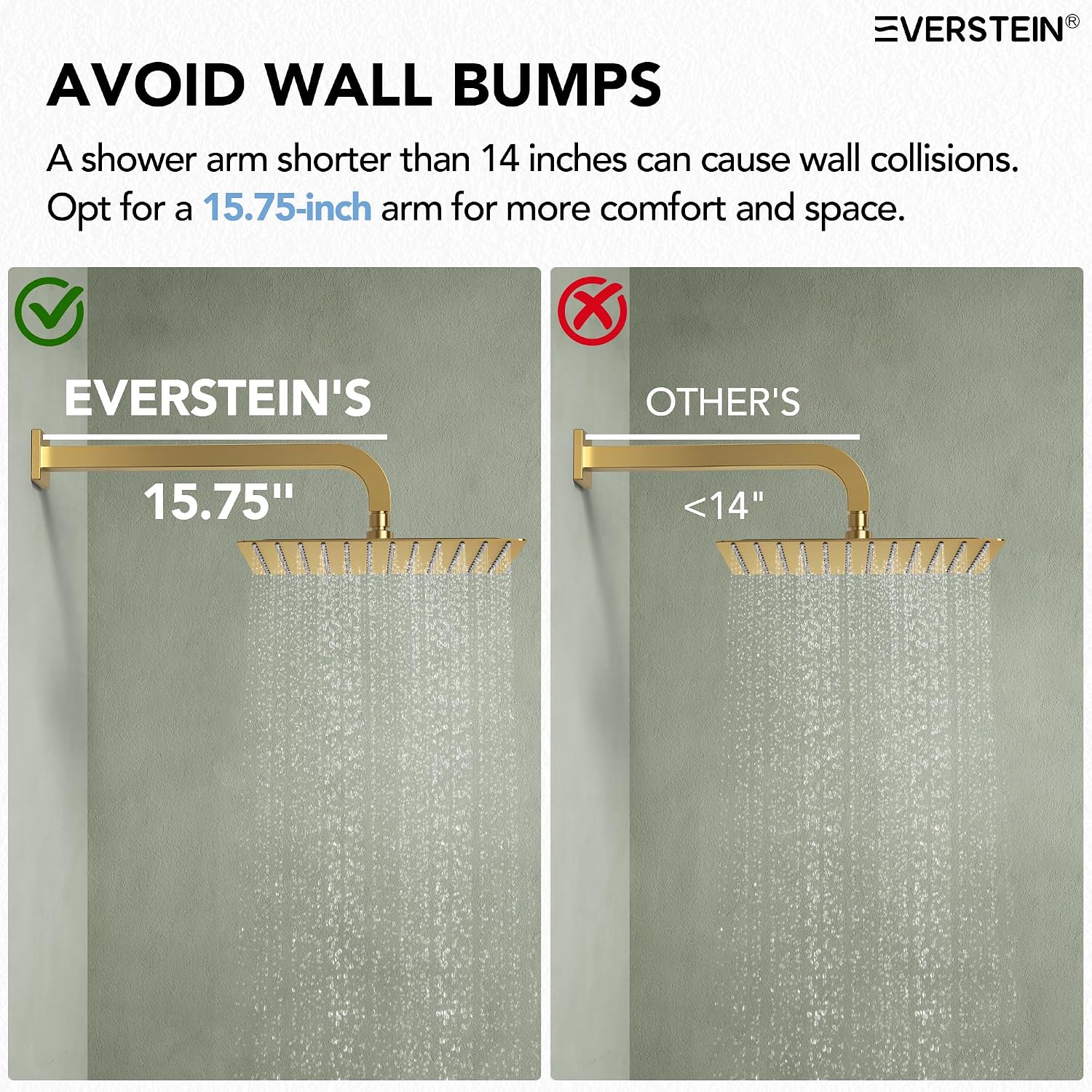 Wall Mount 12' High-Pressure Rainfall Shower Faucet, Dual Rainfall Shower Head System with 6 Body Jets (Brushed Gold)