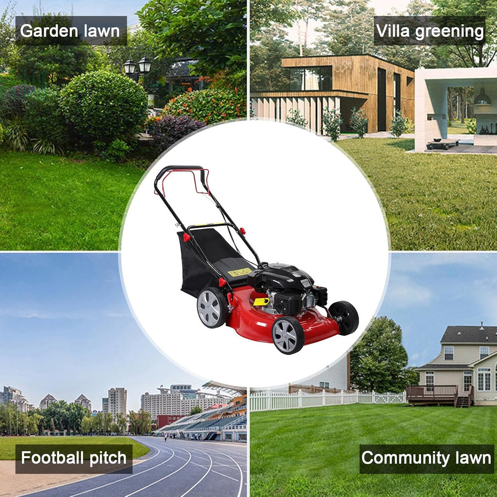 Self Propelled Gas Lawn Mower, 141cc 20 Inches Gas Lawn Mower, 7-Position Single Lever Height Adjustment, Push Lawn Mower Gas Powered with 50L Grass Tank and Big Wheels for Lawn Care Red