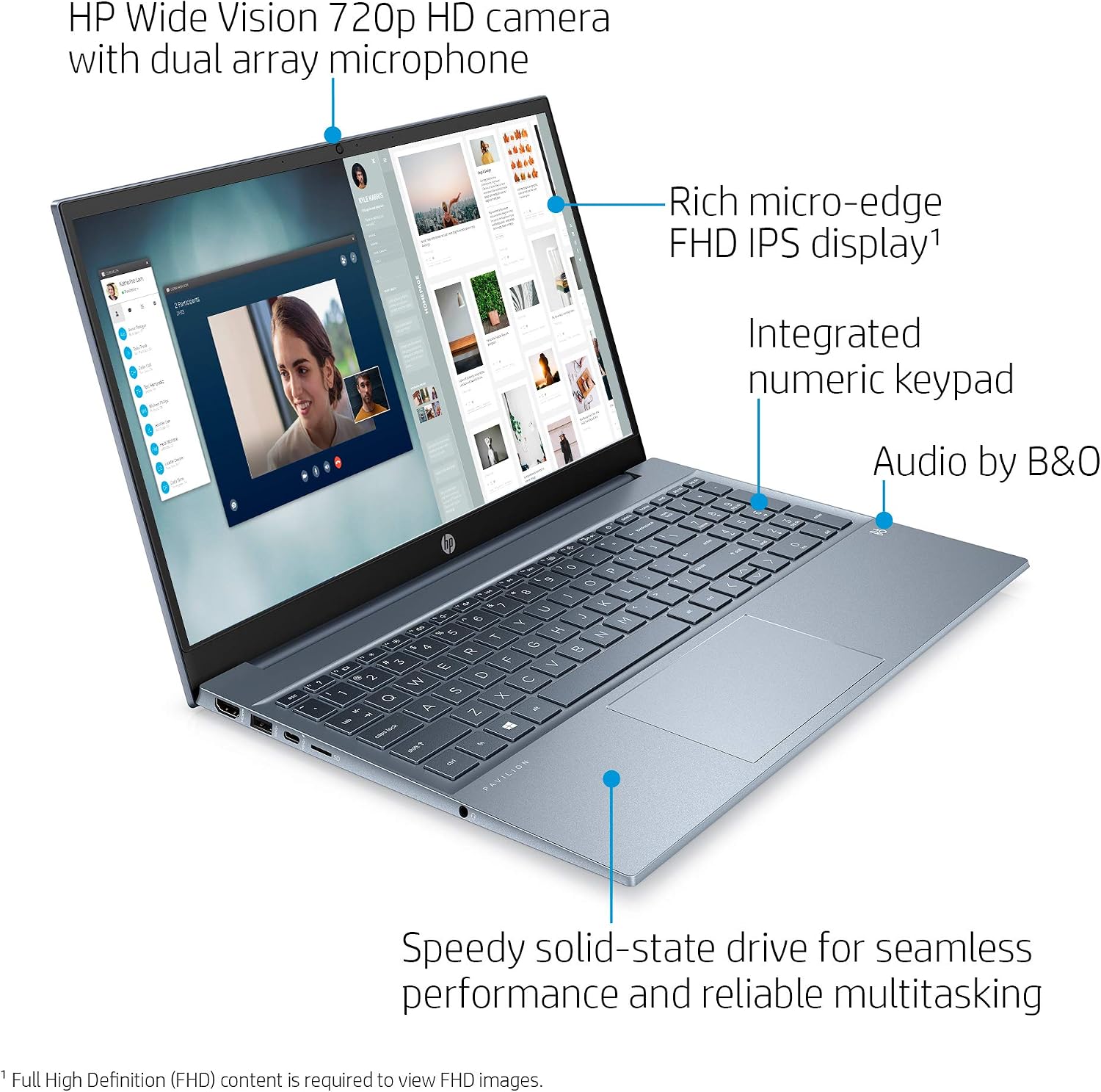 HP Pavilion 15.6' FHD 1920 x 1080 Laptop AMD Ryzen 5 5500U 8GB SDRAM 512GB SSD Windows 10 Horizon Blue