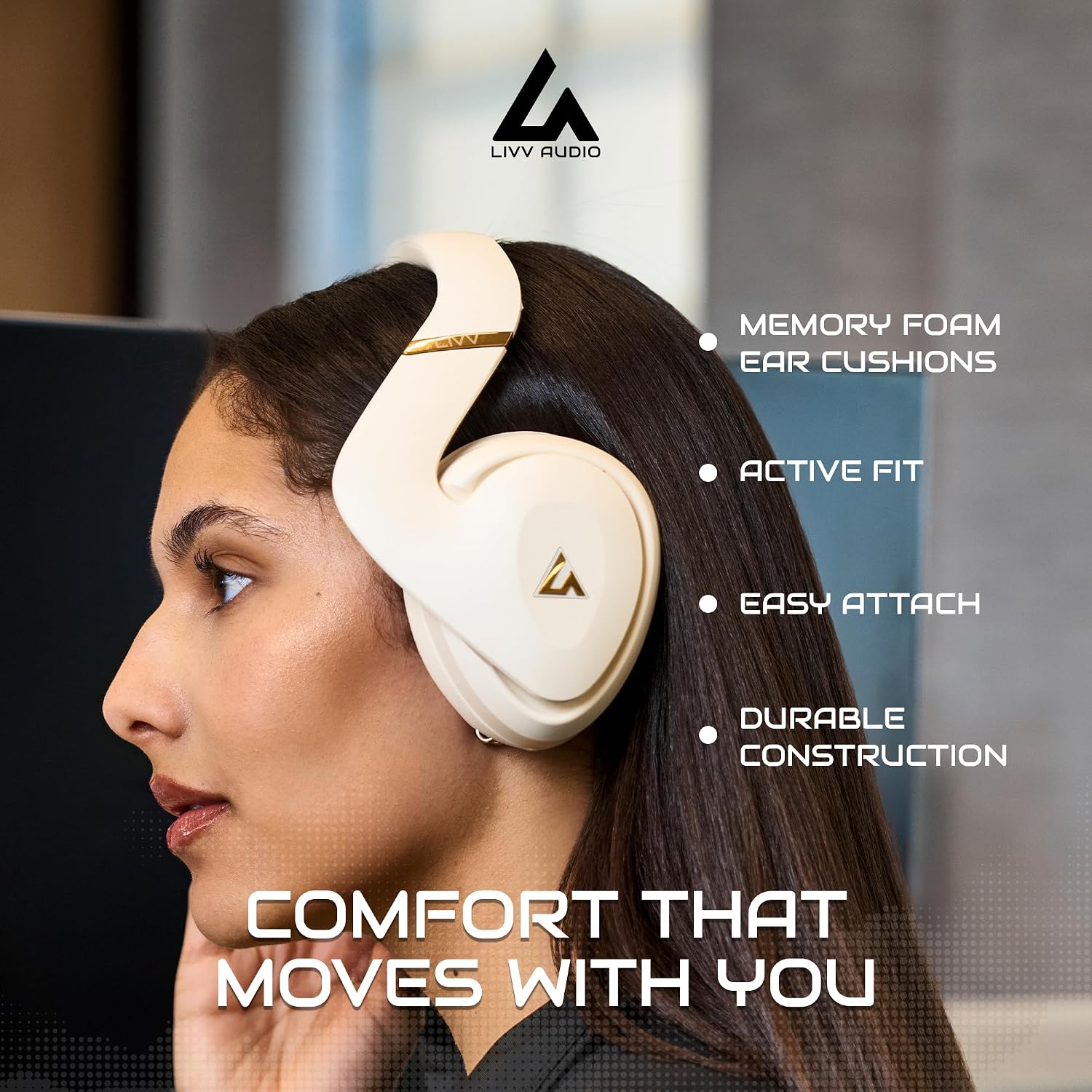 LIVV PRO Sports Headphones Designed for Gym, Workout, Running - Comfortable, Ergonomic, Over Ear, Active Noise Cancelling, 5 Microphones, Wireless, 50 Hours Battery Life, Bluetooth 5.3, Matte Black