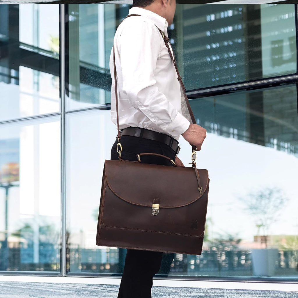 Leather Farm Messenger Bag for Men & Women 16 Inch – Premium Vintage Handmade Laptop Briefcase Satchel, Mens Leather Shoulder Crossbody Bag, Genuine Leather Computer Bag with Adjustable Strap Brown